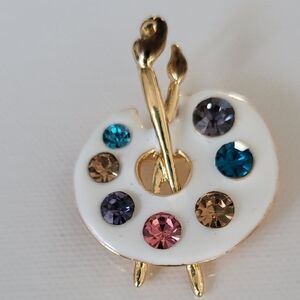 Elegant Gold and Multicolor Artist Palette Brooch/Pendant